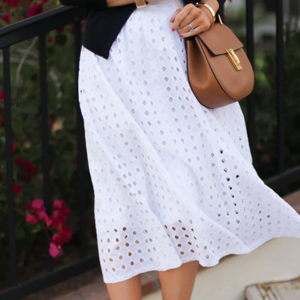 Abercrombie & Fitch White Eyelet Cotton A-line Skirt, S